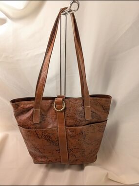 Patricia Nash Espelette Leather Bucket Tote Signature Map Print